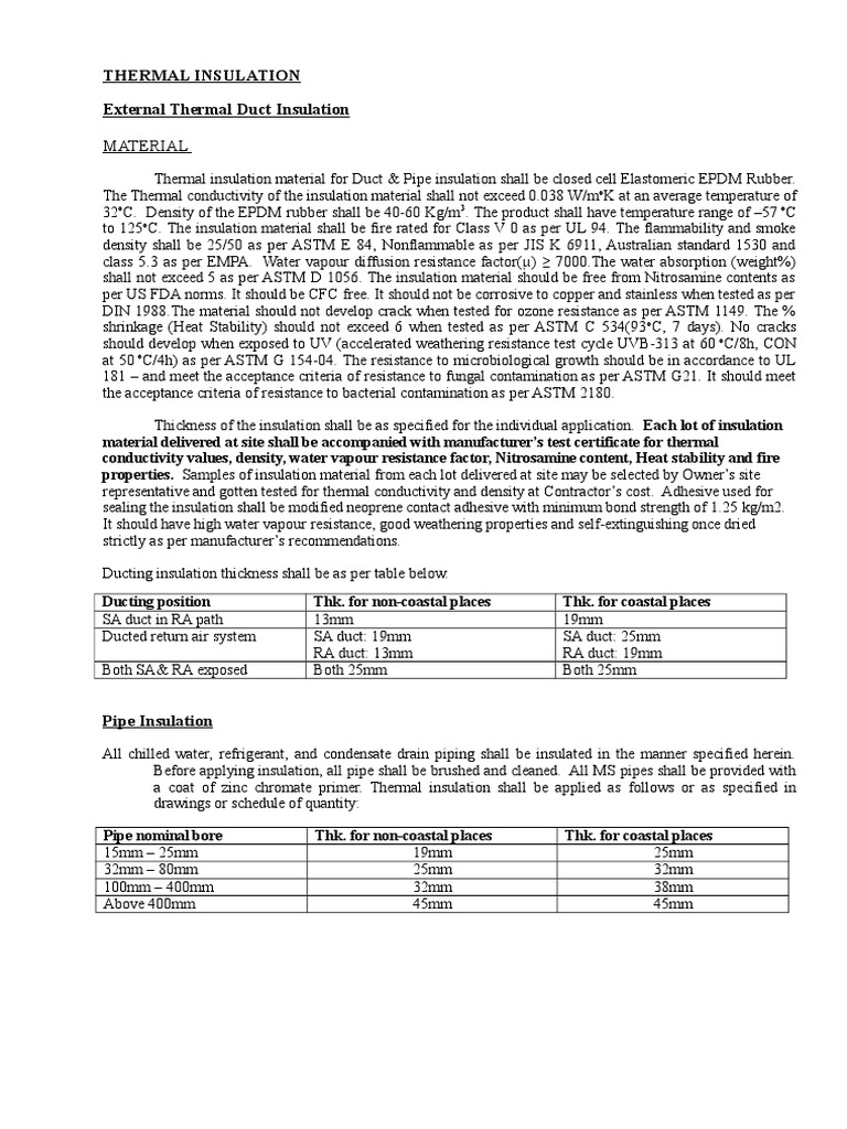 Hvac Duct Insulation Specification PDF Thermal Insulation Duct (Flow)