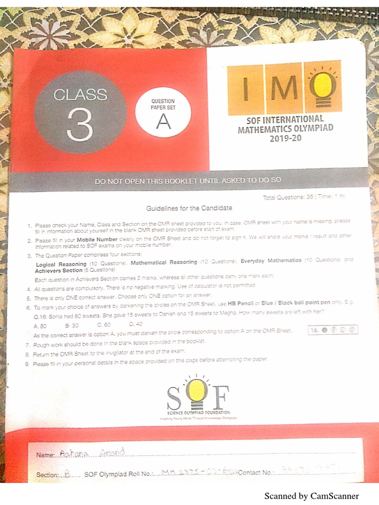 IMO 2019-20 Set A Level 1 | PDF