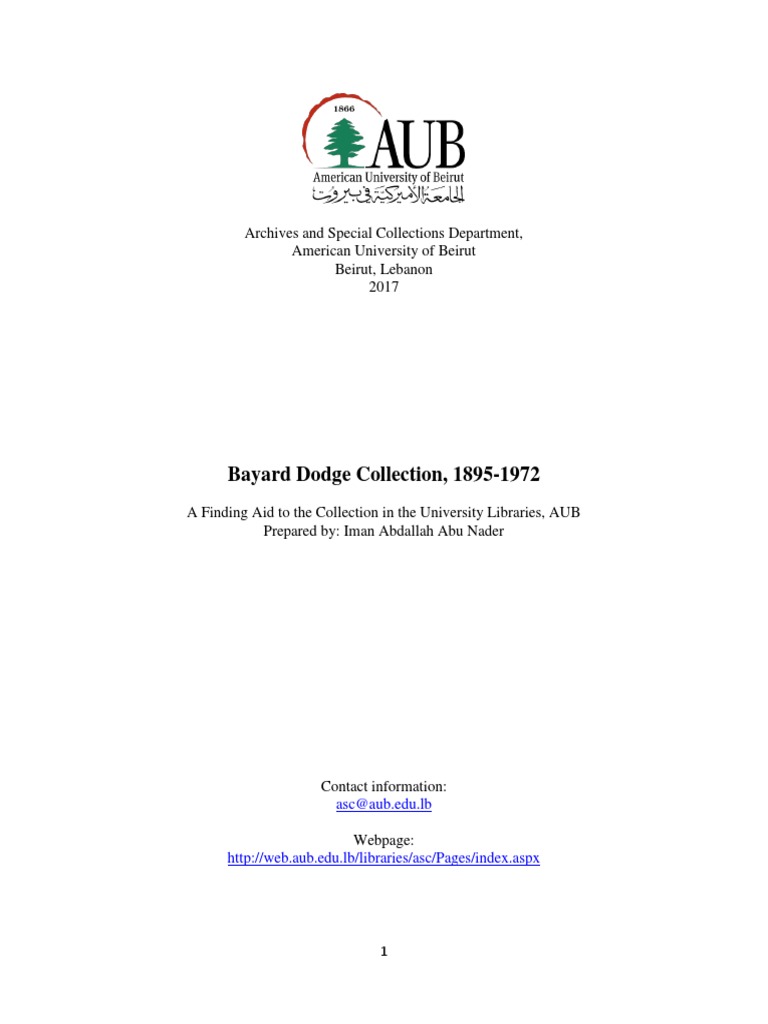 Bayard Dodge Collection Finding Aid | PDF | Middle East | Ottoman Empire