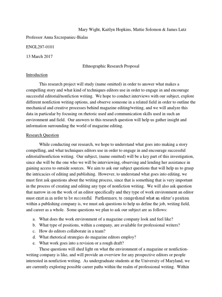 Ethnographic research proposal sample draft pdf editing question
