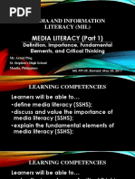 4.MIL Media Literacy Part 1 Definition Importance Fundamental Elements and Critical Thinking PDF