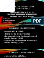 4.MIL Media Literacy Part 1 Definition Importance Fundamental Elements and Critical Thinking PDF