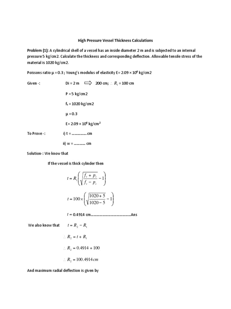 High Pressure Vessel Thickness Calculations PDF PDF Strength Of