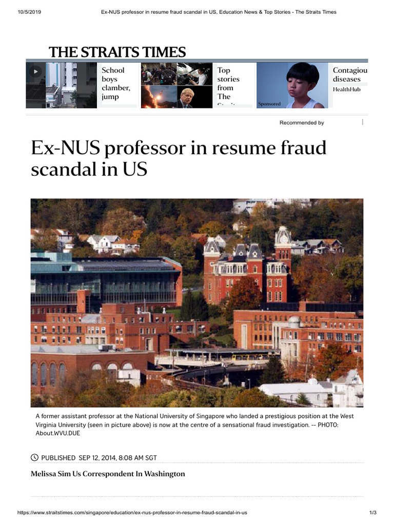ExNUS Professor in Resume Fraud Scandal in US 2014 The Straits Times