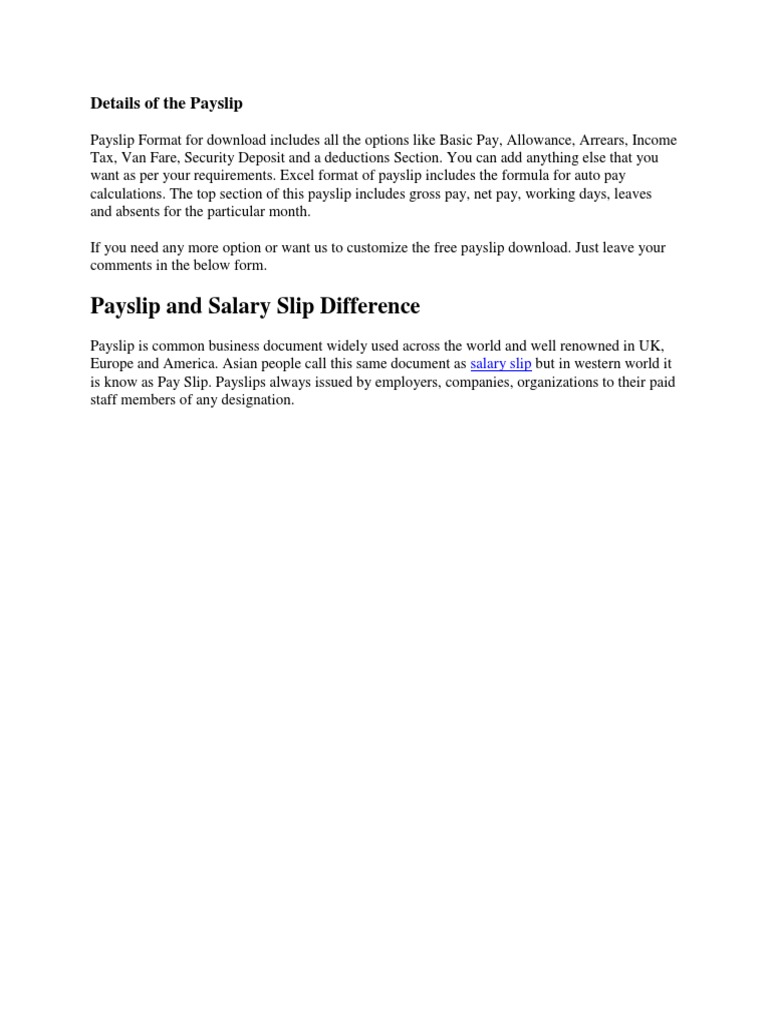 Details of The Payslip | PDF