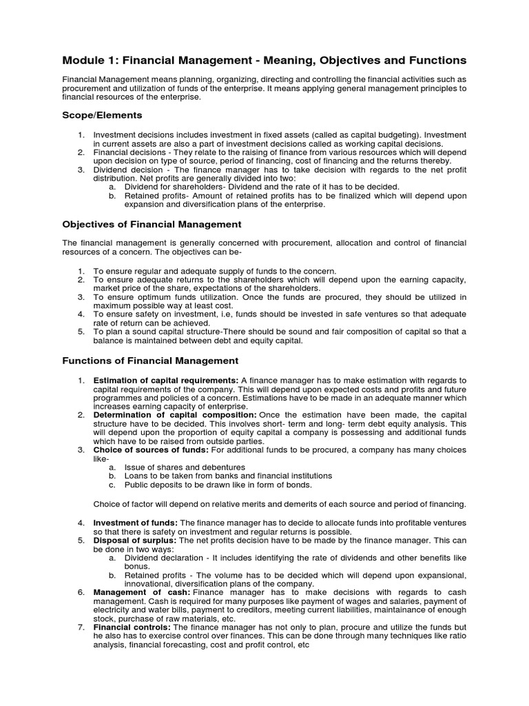 Financial Management: Key Concepts & Functions | PDF | Capital ...