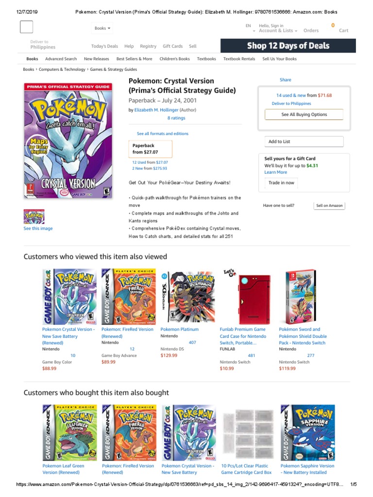Pokemon Crystal Version Prima S Official Strategy Guide Elizabeth M Hollinger Amazon Com Books Pokemon Nintendo