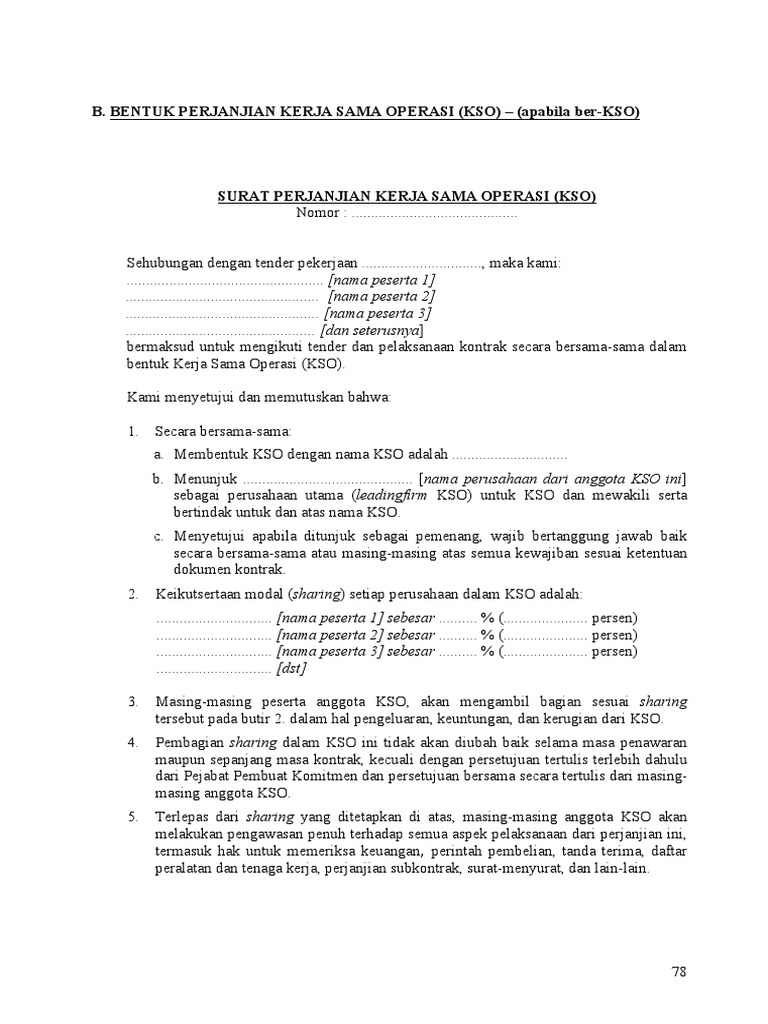 Perjanjian Kerja Sama Operasi (KSO) | PDF