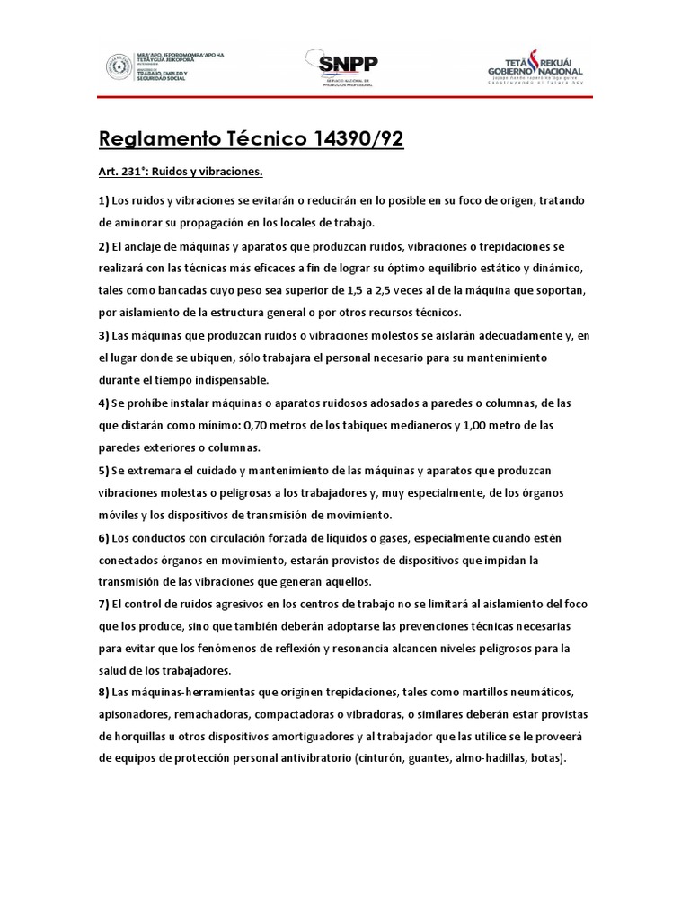 Articulos 231 y 232 (Reglamento 14390-92) Seguridad Industrial Rca Del ...