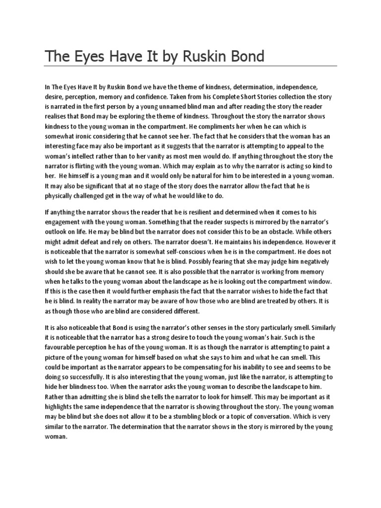 The Eyes Are Not Here Ruskin Bond PDF Irony