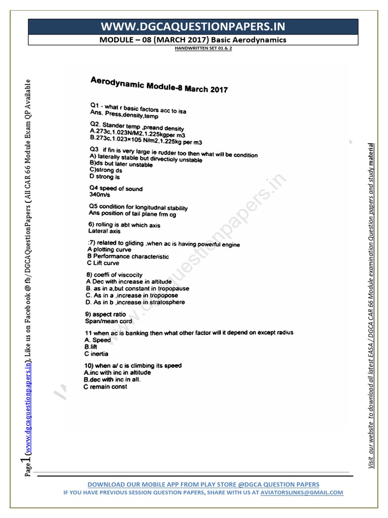 DGCA Module 08 Basic Aerodynamics QP | PDF | Google Play | Mac Os