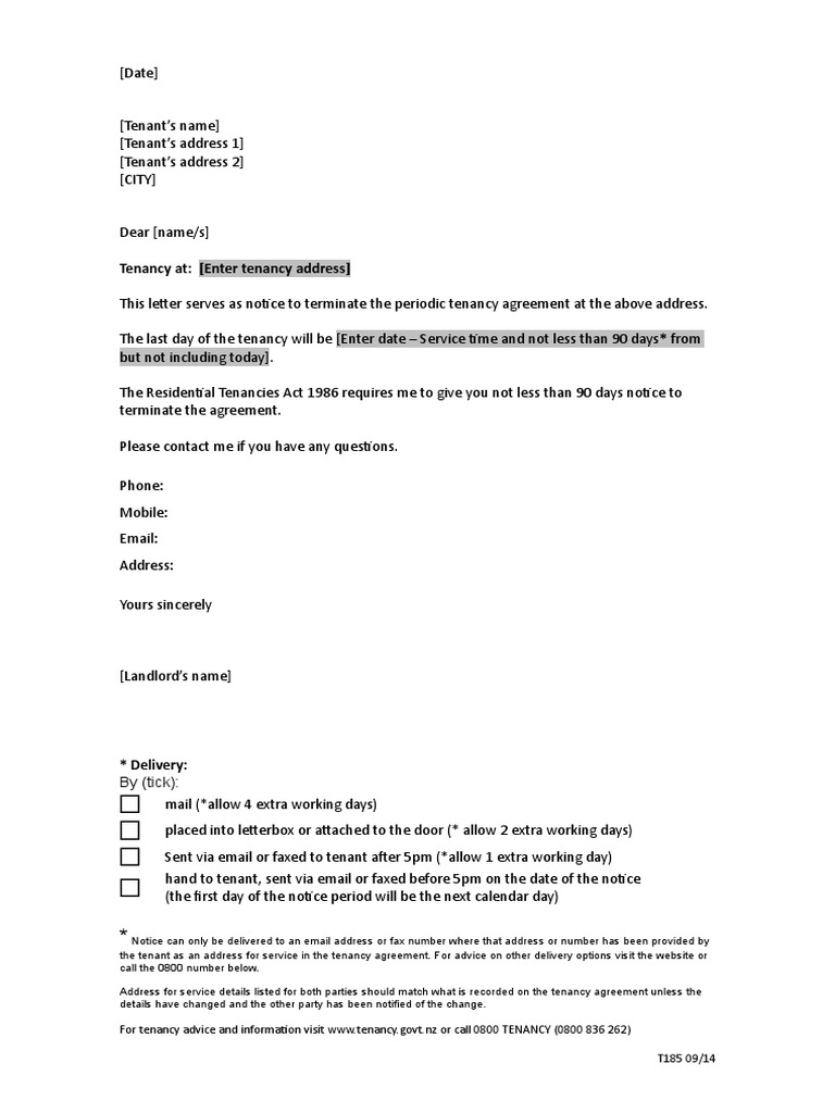 Notice To Terminate Periodic Tenancy Landlord To Tenant Online Template
