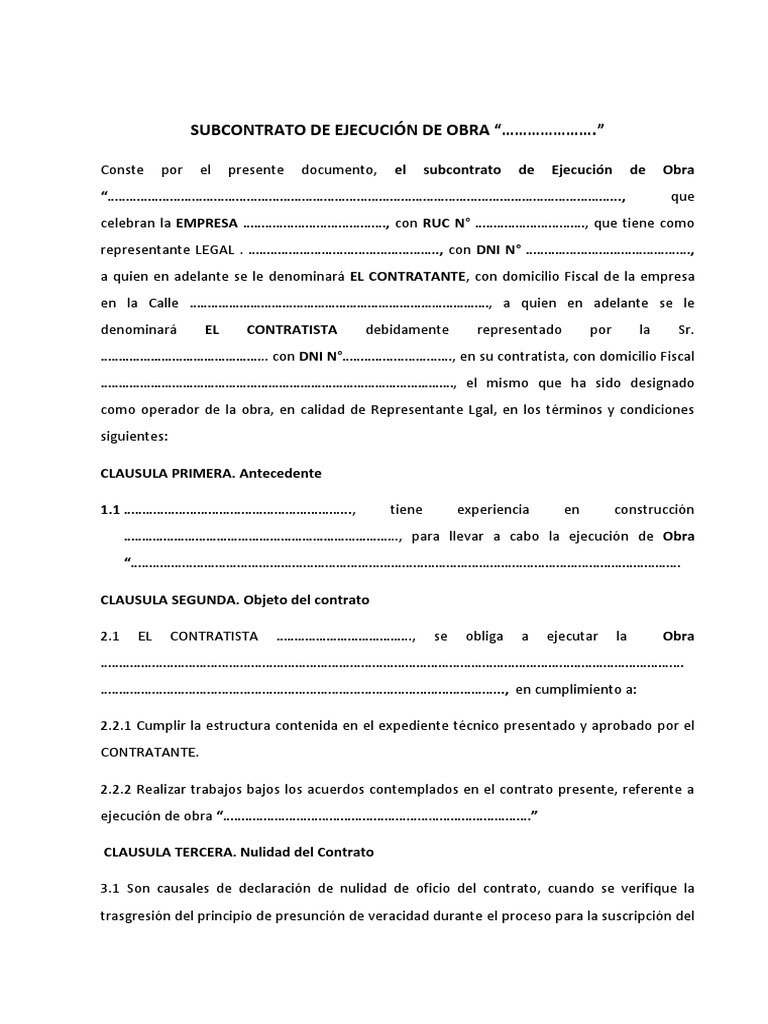 Modelo de Subcontrato | PDF | Ley común | Conceptos legales