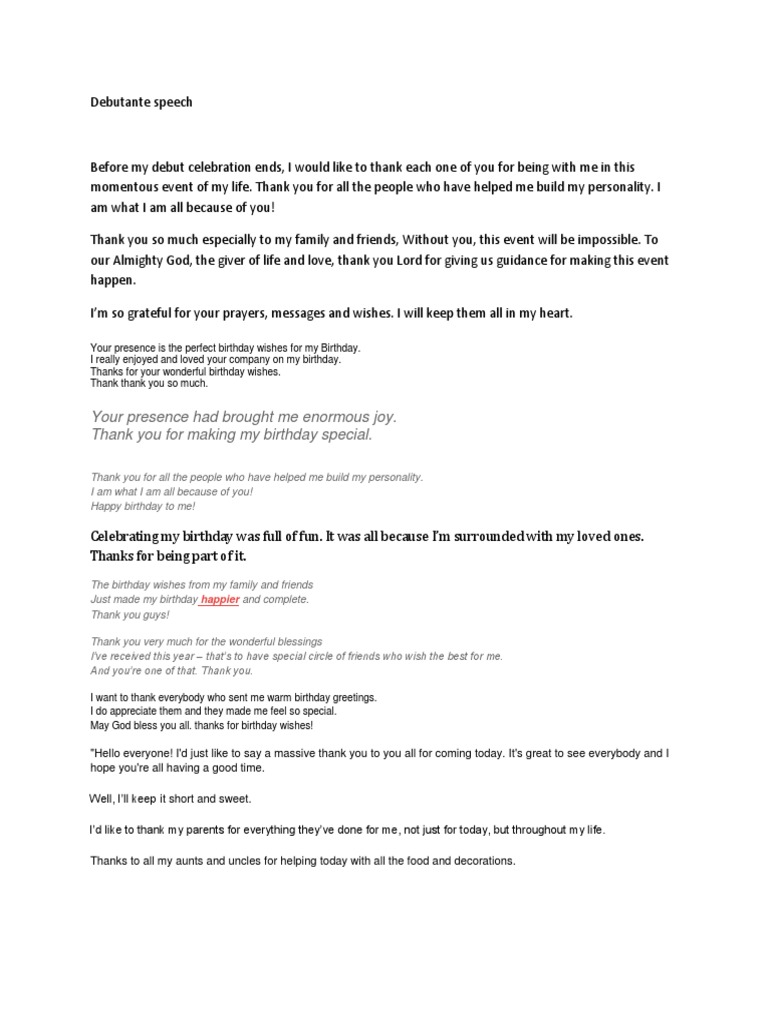 Debutante Speech Pdf