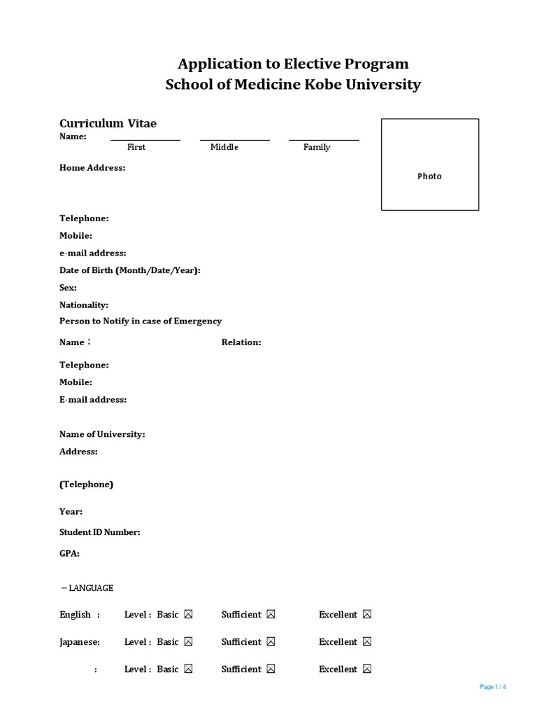 Kobe University Elective CV Template | PDF | Medical School | Medicine