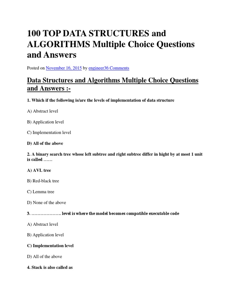 100 Top Data Structures and Algorithms Multiple Choice Questions and ...