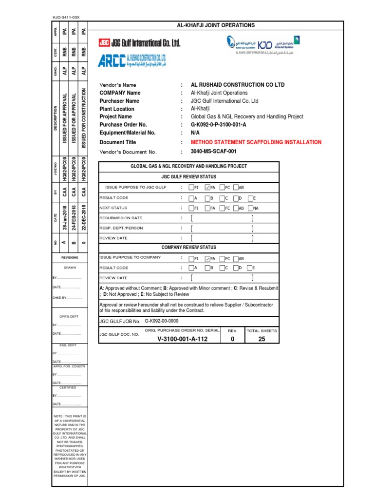 Scaffolding Installation Method Statement | PDF | Scaffolding | Equipment
