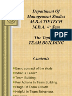 Department of Management Studies M.B.A Tietech M.B.A. 4 Sem The Topic Is-Team Building