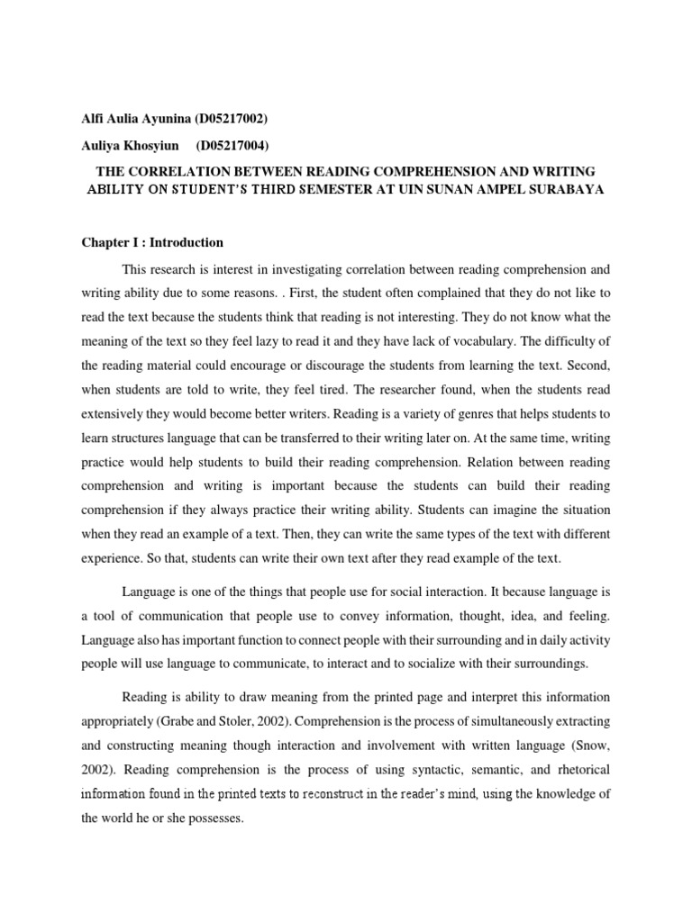 Correlation of Reading and Writing Skills | PDF | Reading Comprehension ...