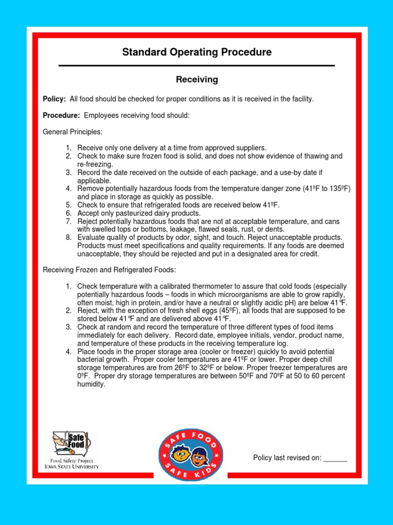 Standard Receiving Procedures Shelf Life Foods
