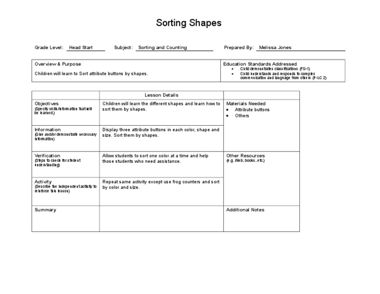Lesson Plan Sorting | PDF