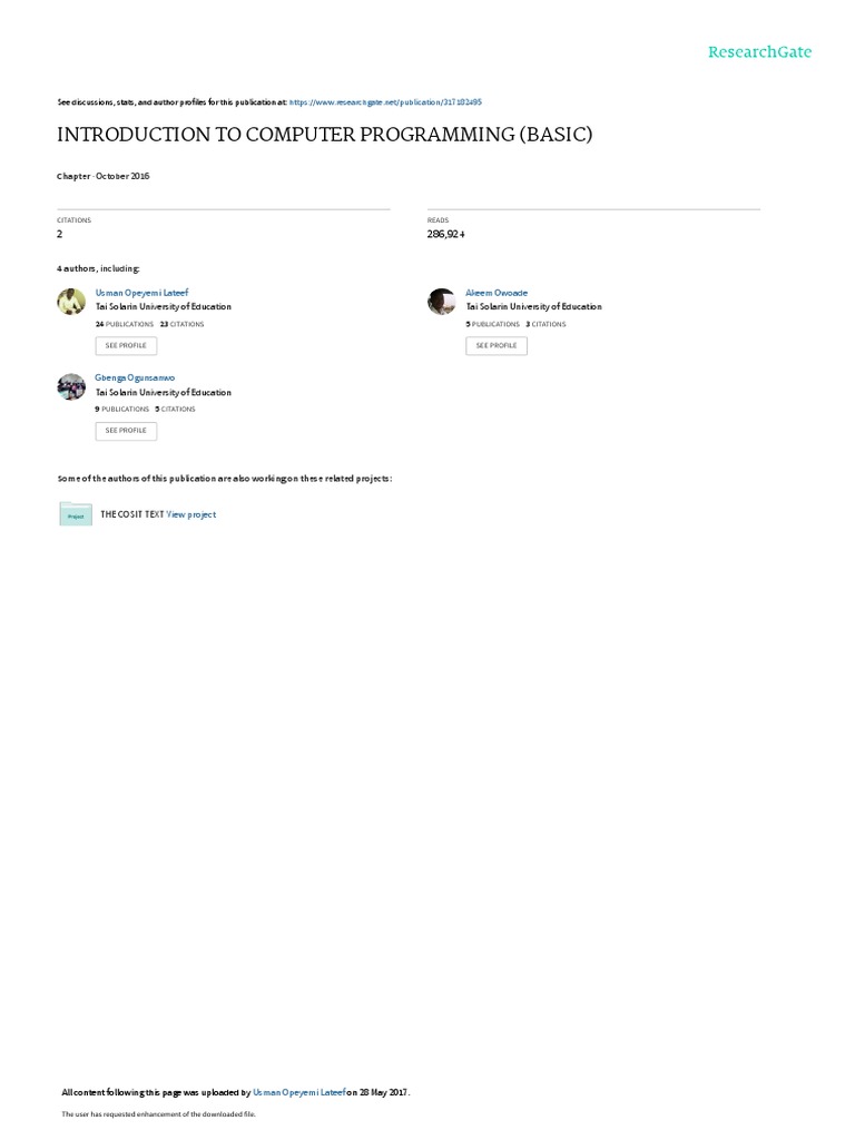Intro To Computer Programming | PDF | Basic | Programming Language