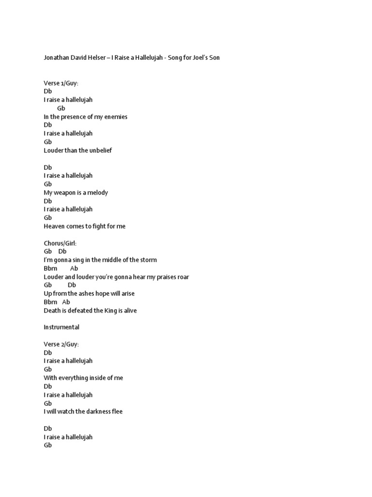 Jonathan David Helser Bethel Music I Raise A Hallelujah Db Chords Song Structure Vocal Music