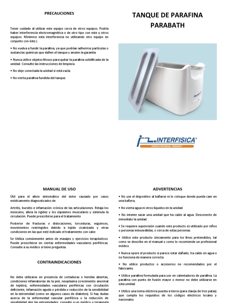 Manual TANQUE DE PARAFINA PARABATH Espanol PDF | PDF | Medicina ...