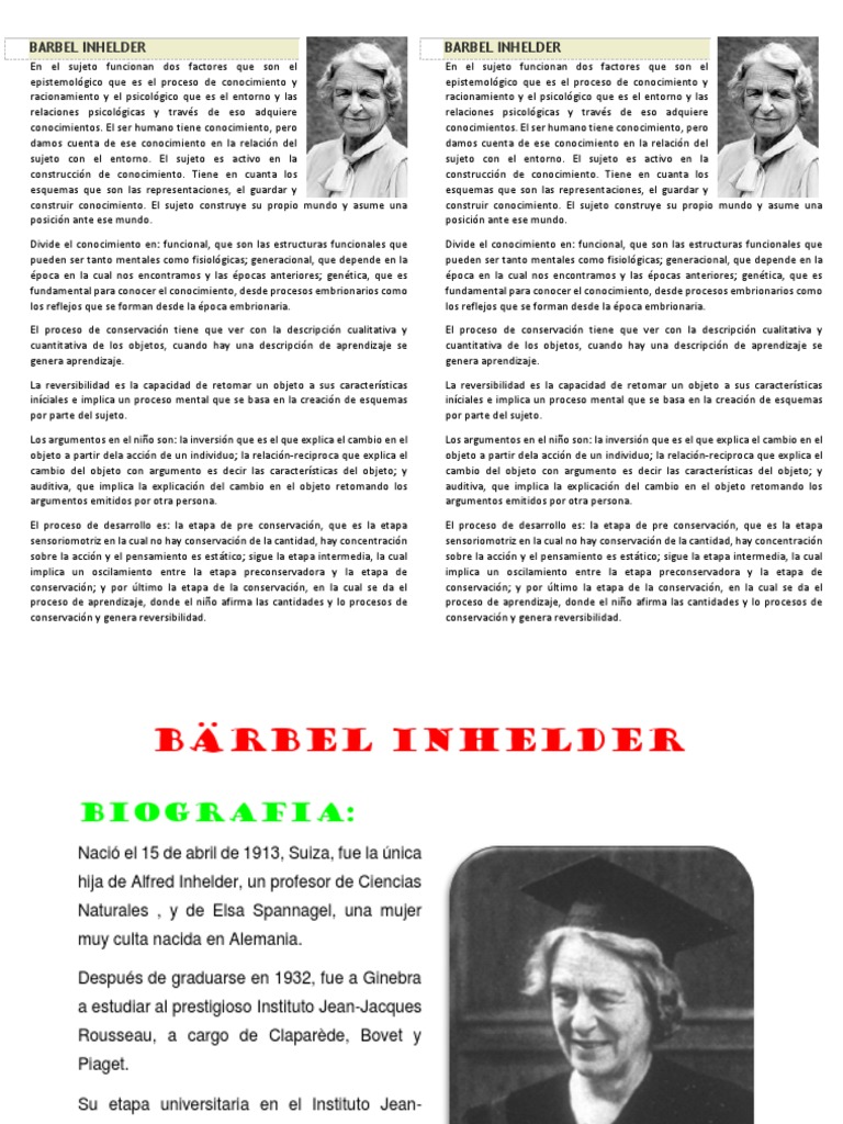 Biografía y aportes de Bärbel Inhelder | PDF | Cognición | Ciencia ...