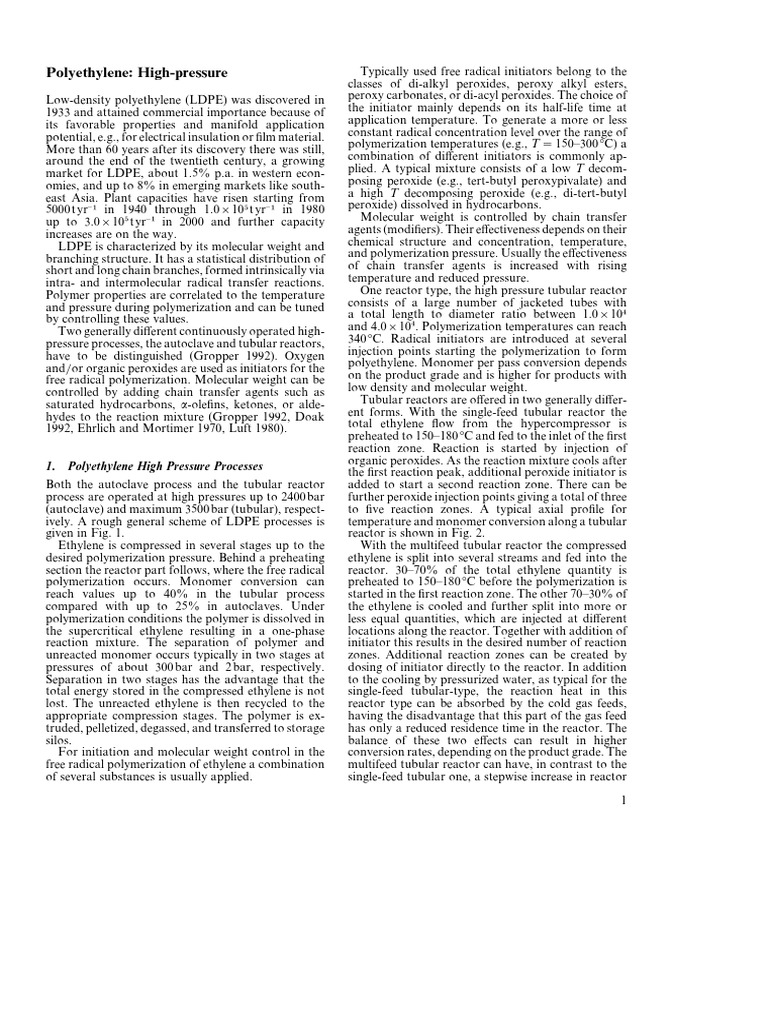 LDPE Production via High-Pressure Methods | PDF | Polymerization ...