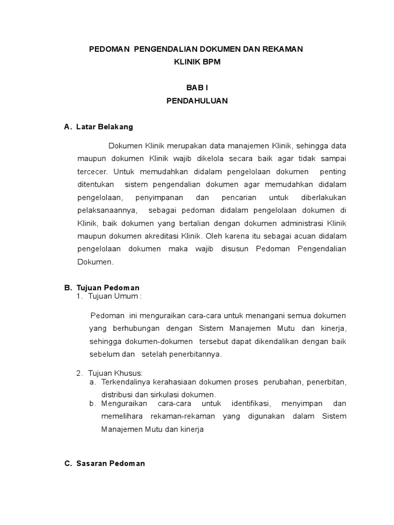 Pedoman Pengendalian Dokumen Dan Rekaman Pdf