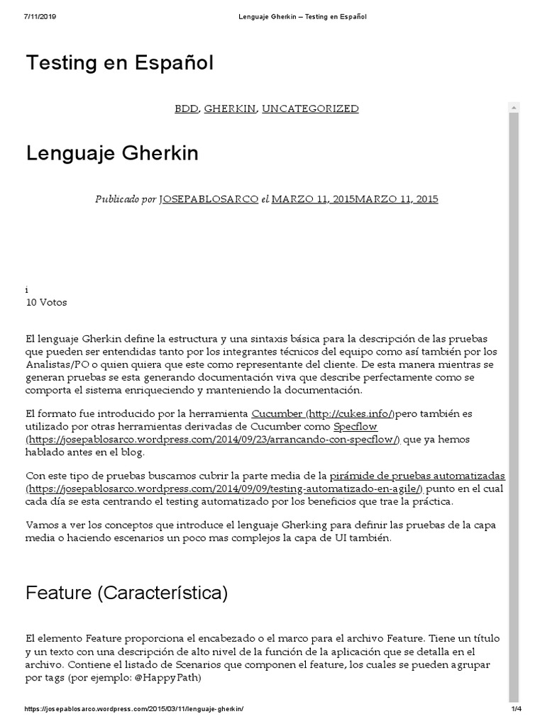 Introducción al Lenguaje Gherkin en Español | PDF | Lenguaje de ...
