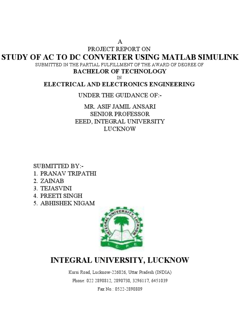 Ac To DC Converter Project Report PDF PDF Rectifier Electrical