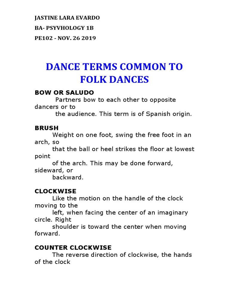 Pe Folk Dance Terminologies PDF Foot Hand