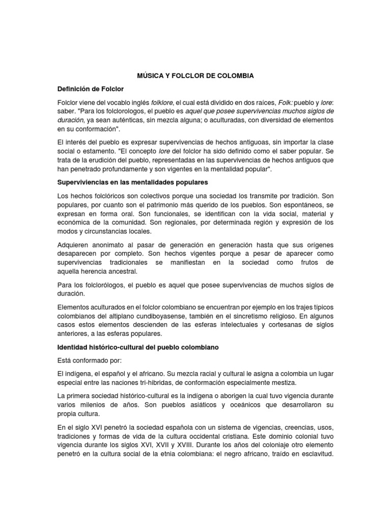 Folclor y Música de Colombia | PDF | Entretenimiento (general)