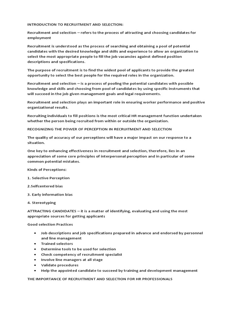 Recruitment & Selection Guide | PDF | Recruitment | Human Resources