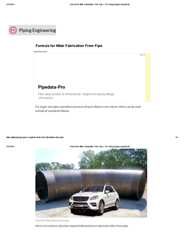 Formula For Miter Fabrication From Pipe The Piping Engineering World