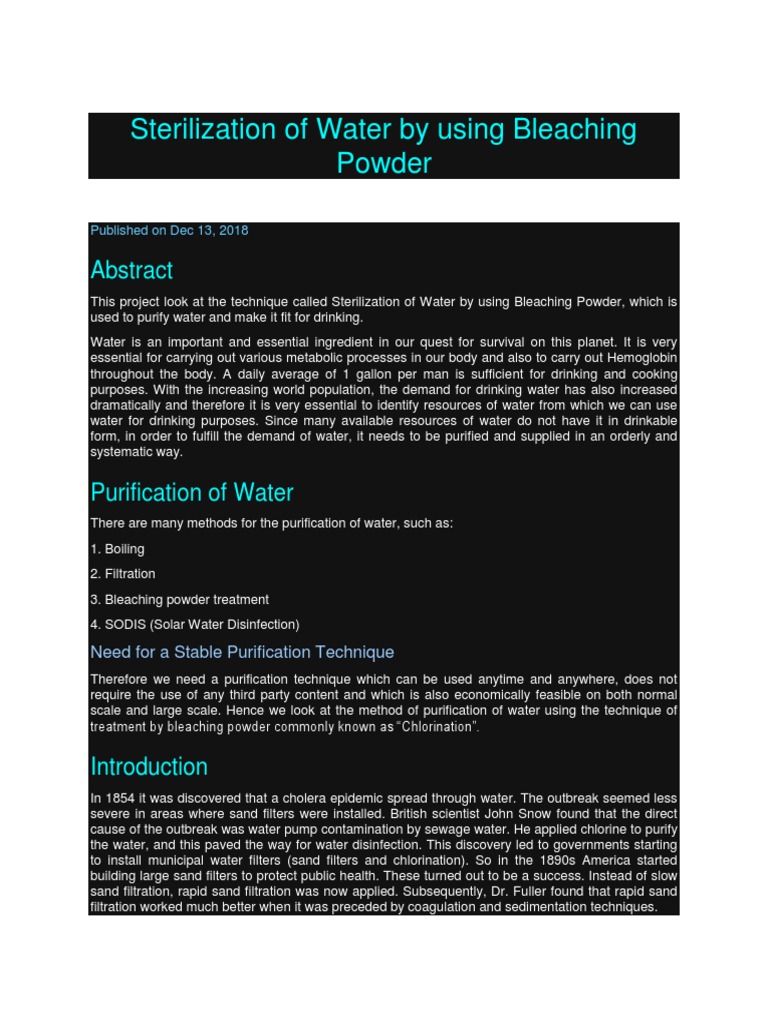 Chem Project 2 PDF Water Purification Bleach