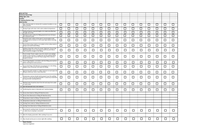 HDPE EF Welding Joining CheckList PDF