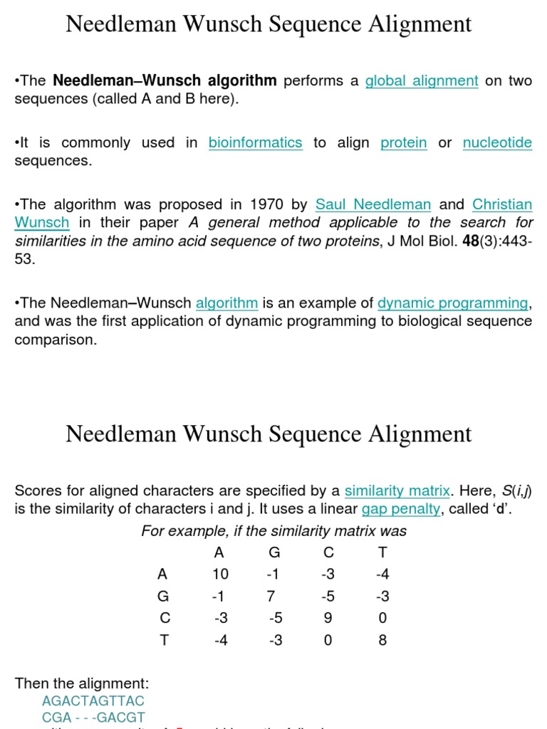 Needleman-Wunsch Algorithm Overview | PDF | Sequence Alignment ...