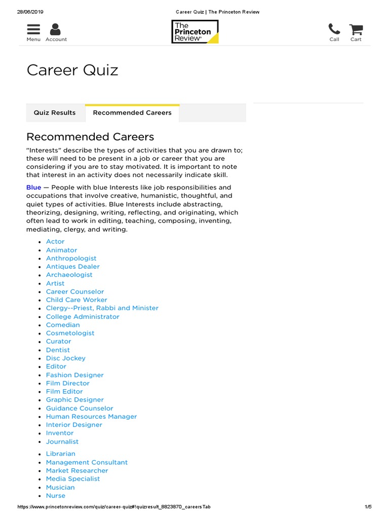 Career Quiz The Princeton Review PDF PDF