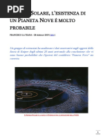 La Teana Francesco - Sistema Solare, l'Esistenza Di Un Pianeta Nove è Molto Probabile