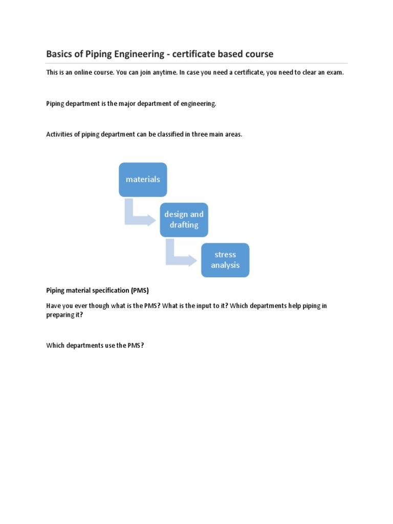 Basics of Piping Engineering Course | PDF | Technology & Engineering