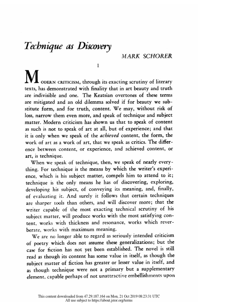 Technique As Discovery Pdf Pdf Novels Ulysses Novel