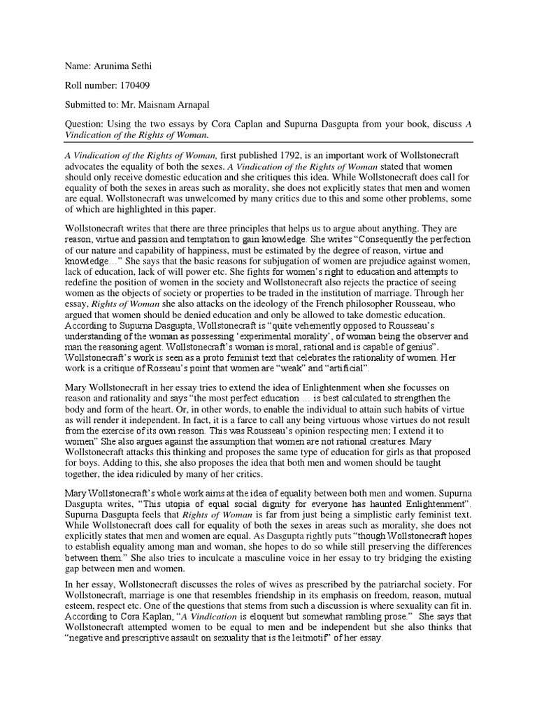 Analyzing Mary Wollstonecraft's ProtoFeminist Masterpiece An