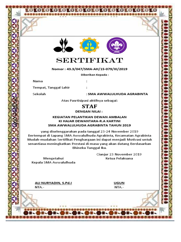 Sertifikat Ambalan | PDF