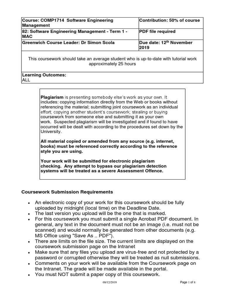 Software Engineering Management Coursework | PDF | Software Development ...