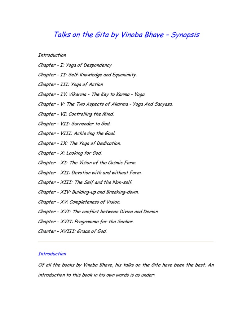 Vinoba Bhave's Talks on the Gita | PDF | Bhagavad Gita | Religion