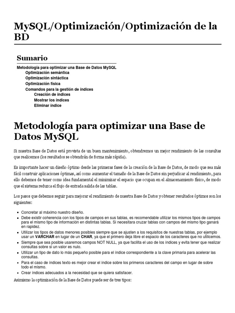 Optimización de Bases de Datos MySQL | PDF | Software de gestión de ...