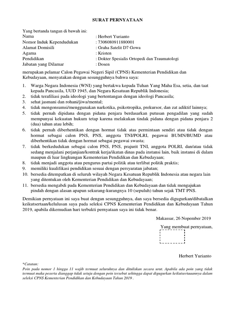 Format surat pernyataan cpns pdf